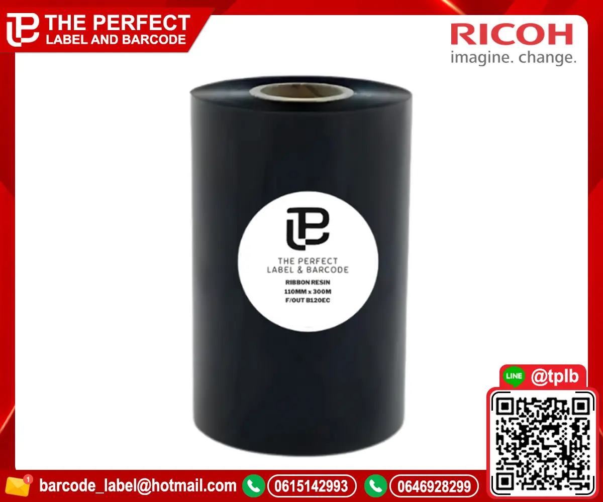 ผ้าหมึกริบบอนบาร์โค้ด Resin RICOH B120EC